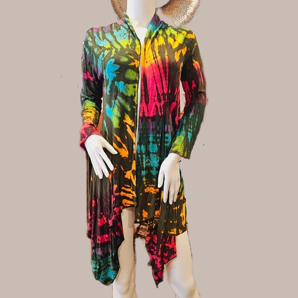 TIE DYE Grn S. Rayon Stretchy L/S Cardigan OS NEW - Picture 3 of 8